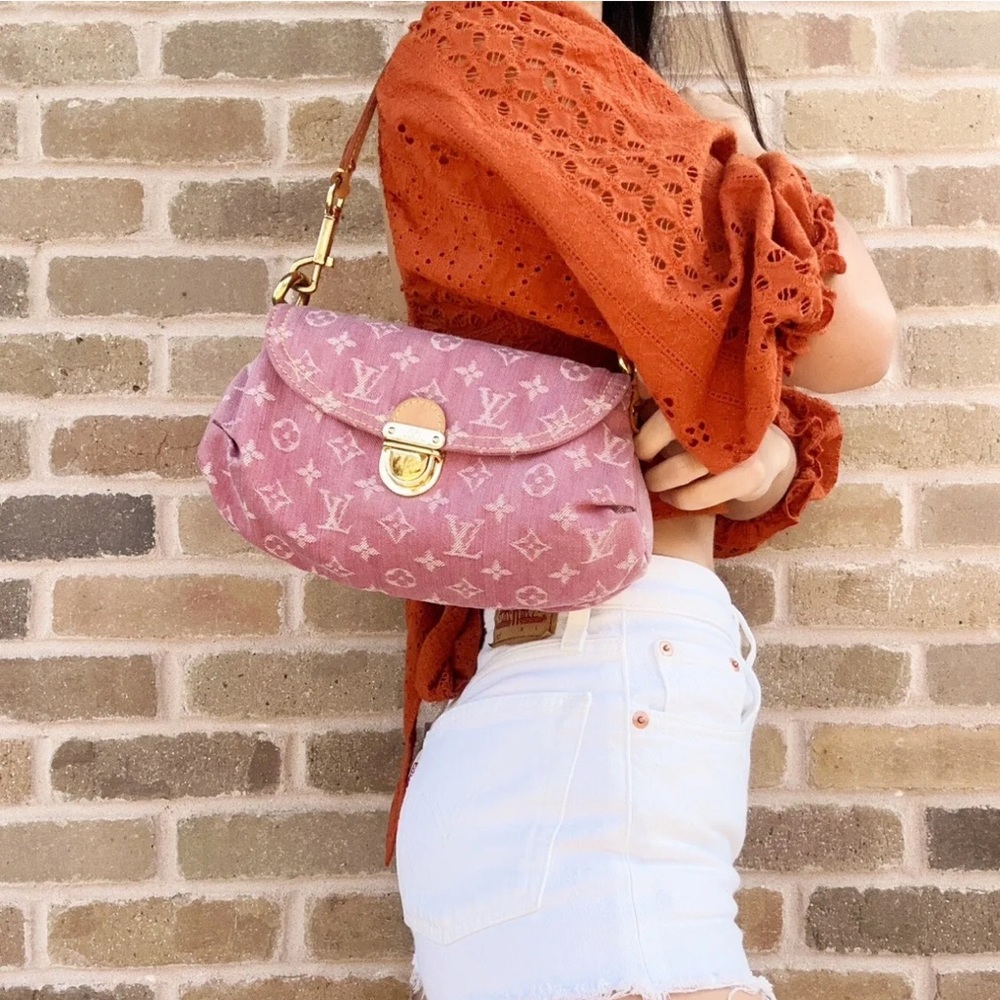 Louis Vuitton Mini Pleaty Fuchsia Pink Monogram Denim Shoulder Bag